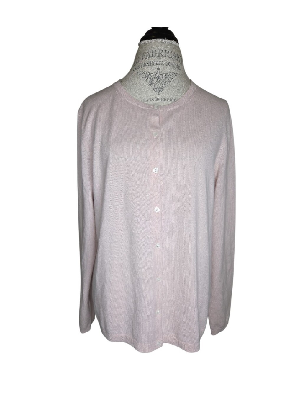 Lands End 100% Cashmere Pale Pink Blush Women's Button Front Cardigan Size XL
